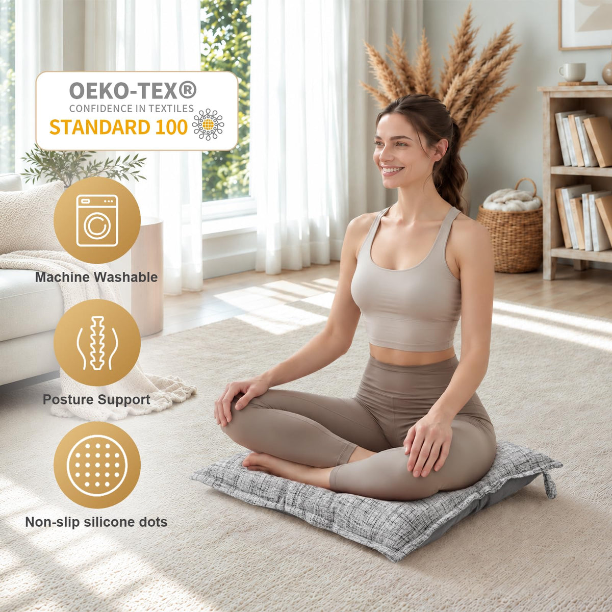 SINSOSSO Large Floor Pillow 22" (White-gray)