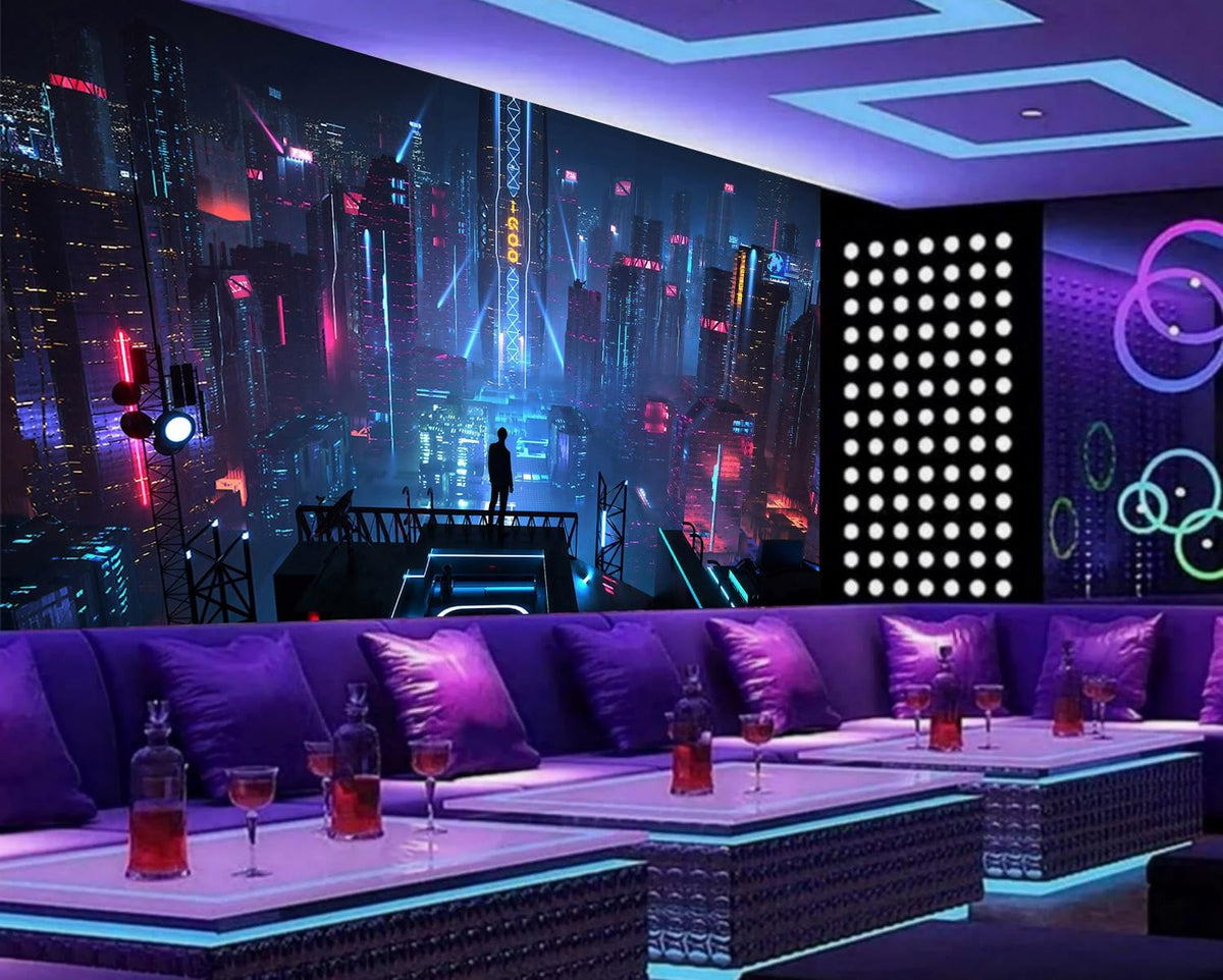 Peel and Stick Wall Mural Wallpaper Night Club 157"×108" Decor K04 (K04 / 157" x 108")