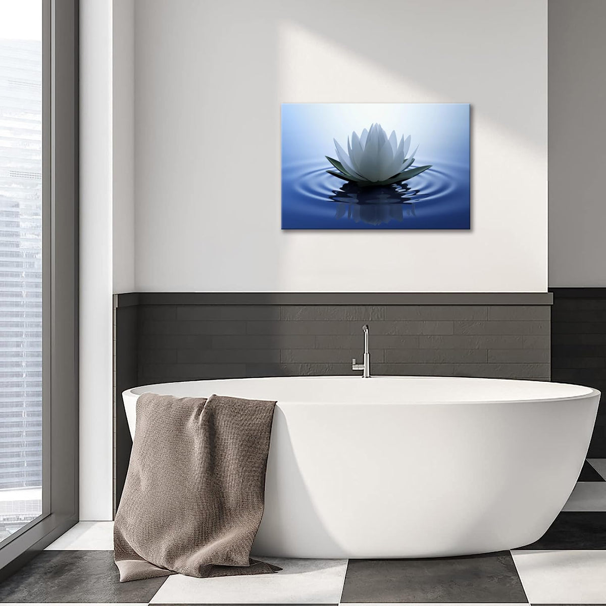 White Lotus Wall Art Canvas Pictures Print Spiritual Meditation Artwork Poster for Yoga Room Bathroom Zen Spa Photo Decor Framed Ready to Hang (12"L x 16"W / Lotus 05)