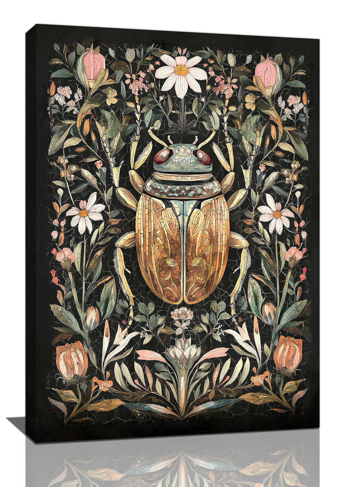 Vintage Insect Wall Art Rustic Scarab Wall Decor Nature Botanical Canvas Pictures Paintings Prints Artwork Framed Decorations For Bathroom Bedroom Living Room Office Gifts 16" x 24" (Scarab / 24"L x 16"W)