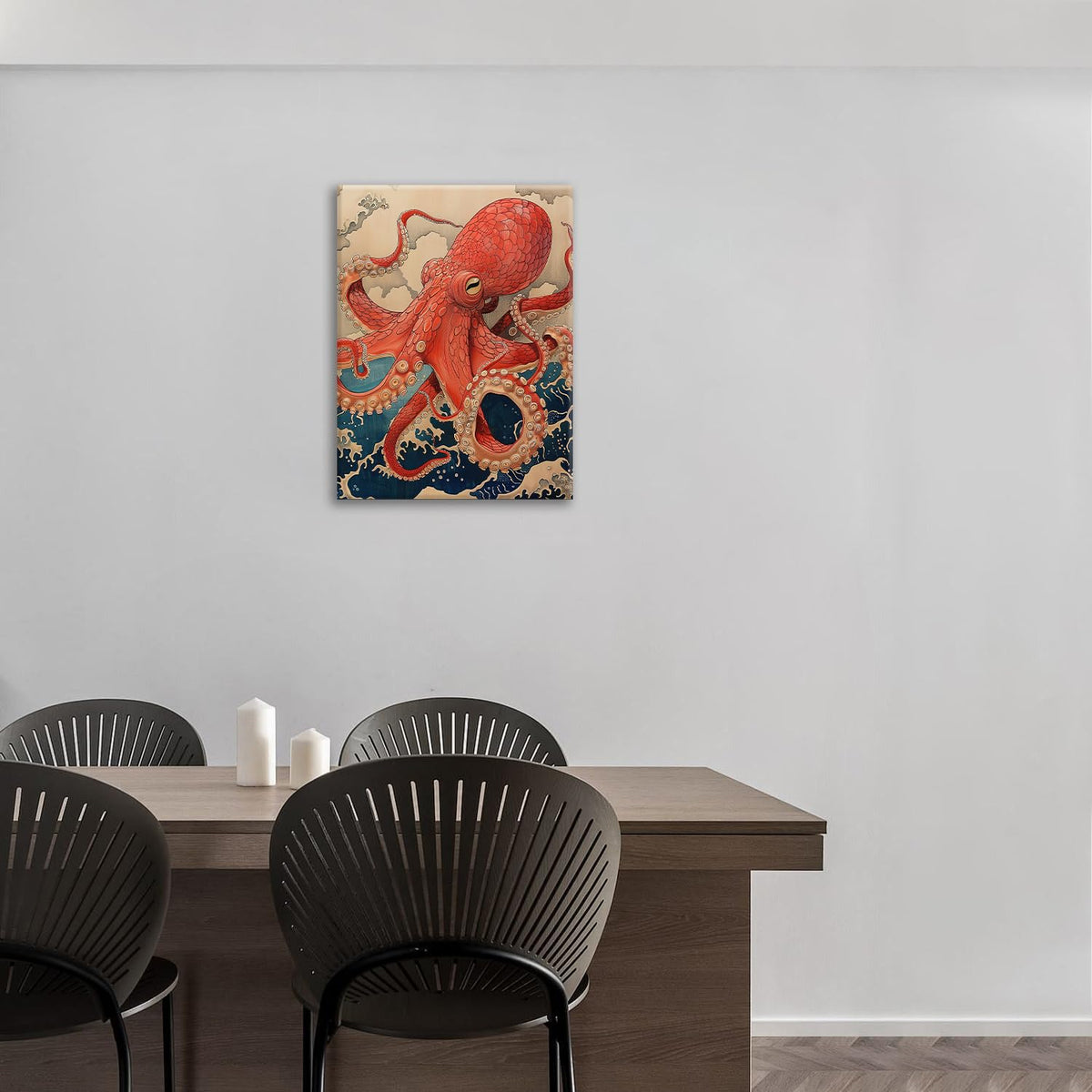 Octopus Canvas Wall Art Retro Ocean Waves Modern ArtWork 16'' x 20" (Octopus / 20"L x 16"W)