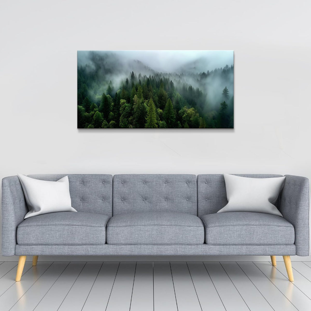 Forest Canvas Wall Art Misty Green Mountain Pine Tree Wall Decor for Living Room Vintage Nature Foggy Scenery Picture Bedroom Cloudy Landscape Prints Posters Modern Artwork Bathroom Decorations 20x40" (40"L x 20"W / Green Forest)