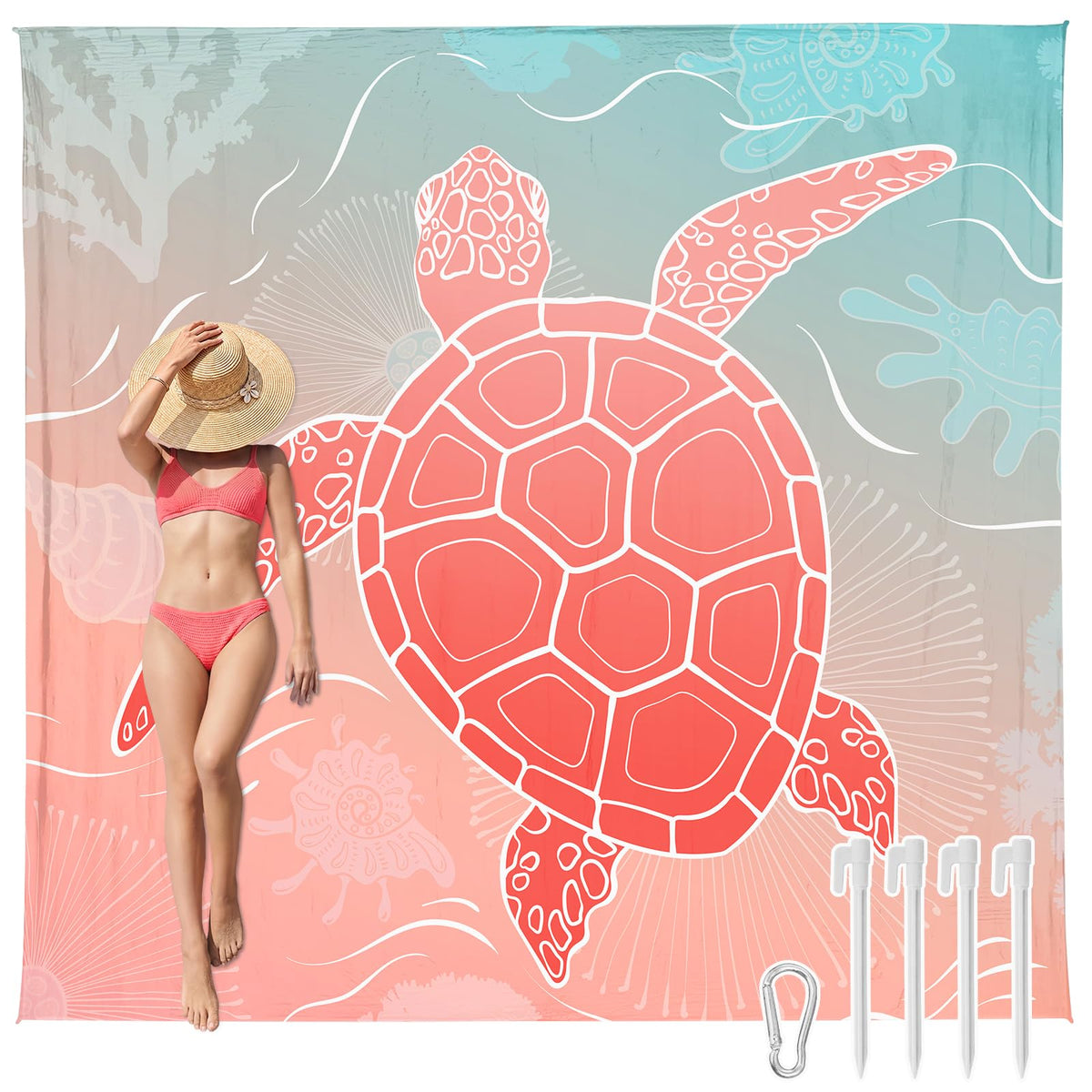 Beach Blanket Waterproof Sandproof (Sea Turtle / 120“×108”)