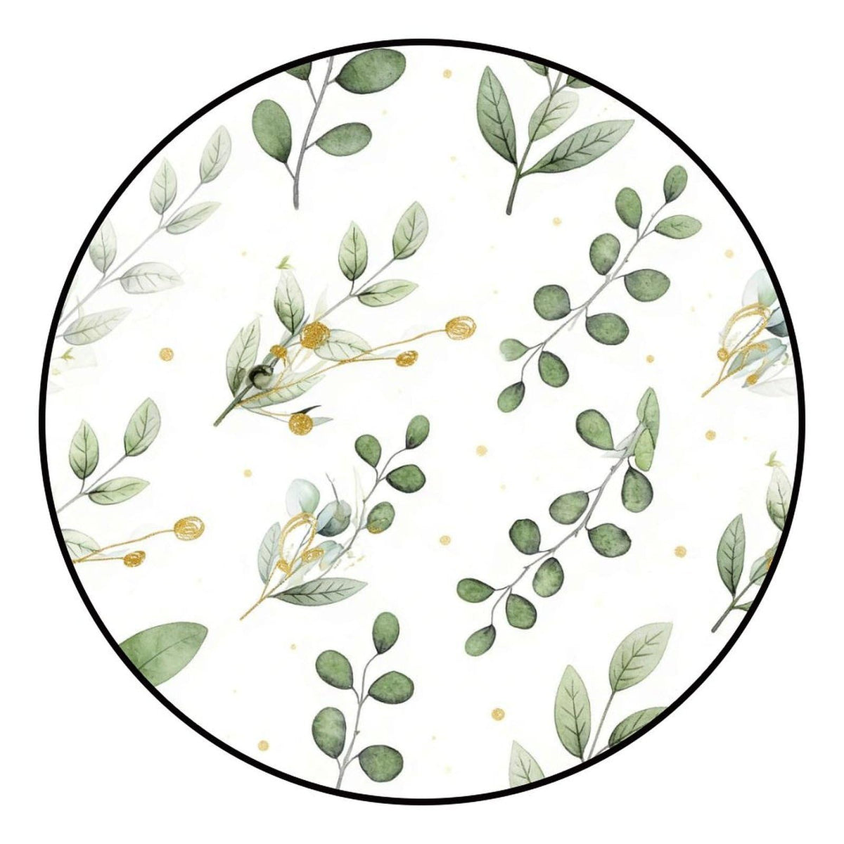 Round Area Rugs 4 FT Washable Non Slip Circle Rug (Watercolor Green Leaves With Gold Accents Pattern / 4' (Round))