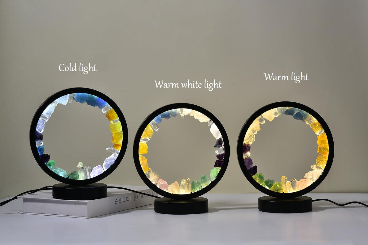 Natural Mixed Crystal Night Light Round Meditation Lamp (Mixed Rocks Round)