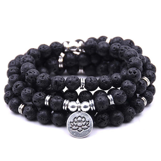 108 Mala Beads Bracelet Necklace (Lava Stone)