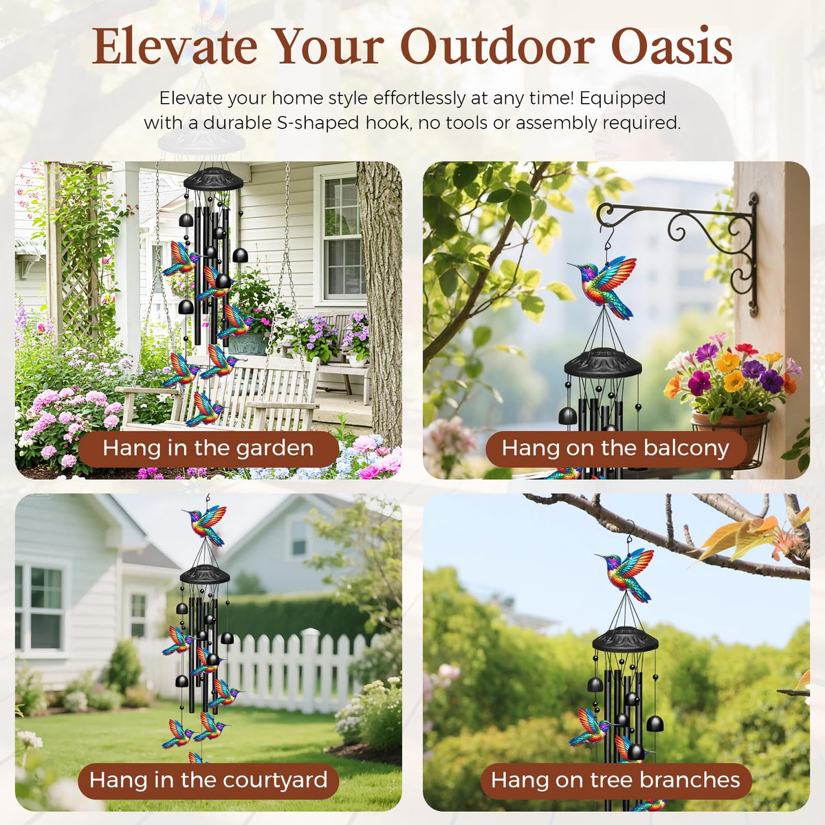 Hummingbird Wind Chimes for Outside (Multicolored)