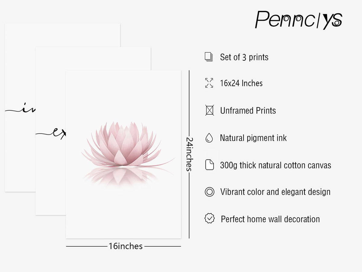 Inhale Exhale Wall Art Zen Canvas Decor Yoga Lotus Wall Art Calming Meditation Artwork Pink Yoga Poster Zen Pictures Painting for Living Room Bedroom 16x24 Inch Unframed Set of 3 (Unframed / Yoga Wall Art / 24"L x 16"W)