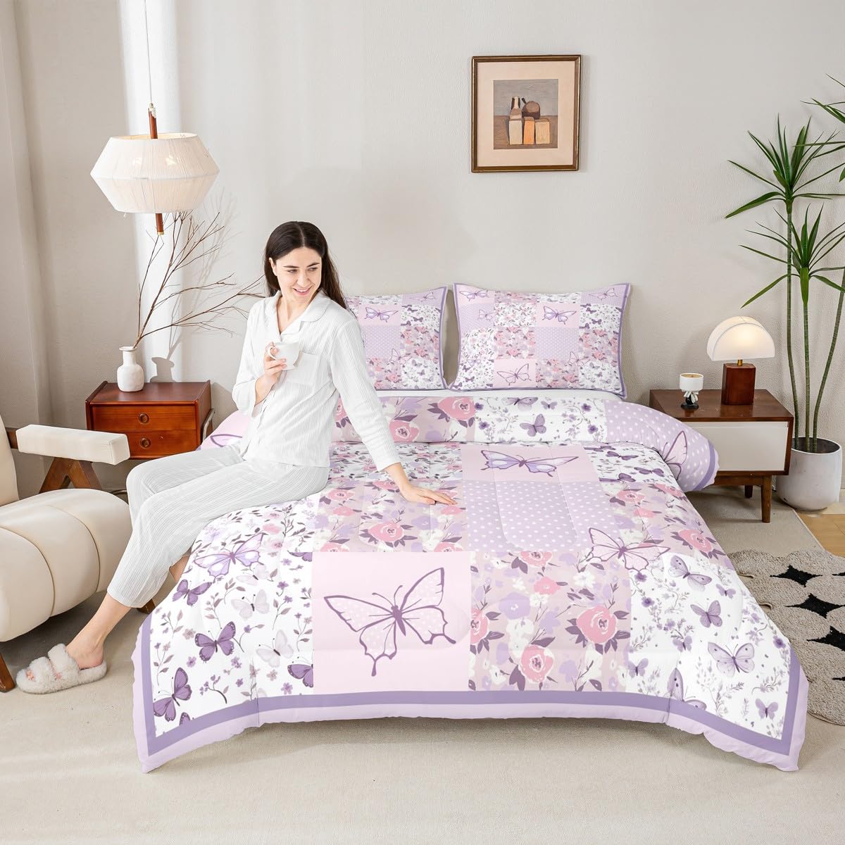 Girls Purple Butterfly Bedding Set Toddler 3 Pcs for Boys Girls (Multi 822 / Toddler)