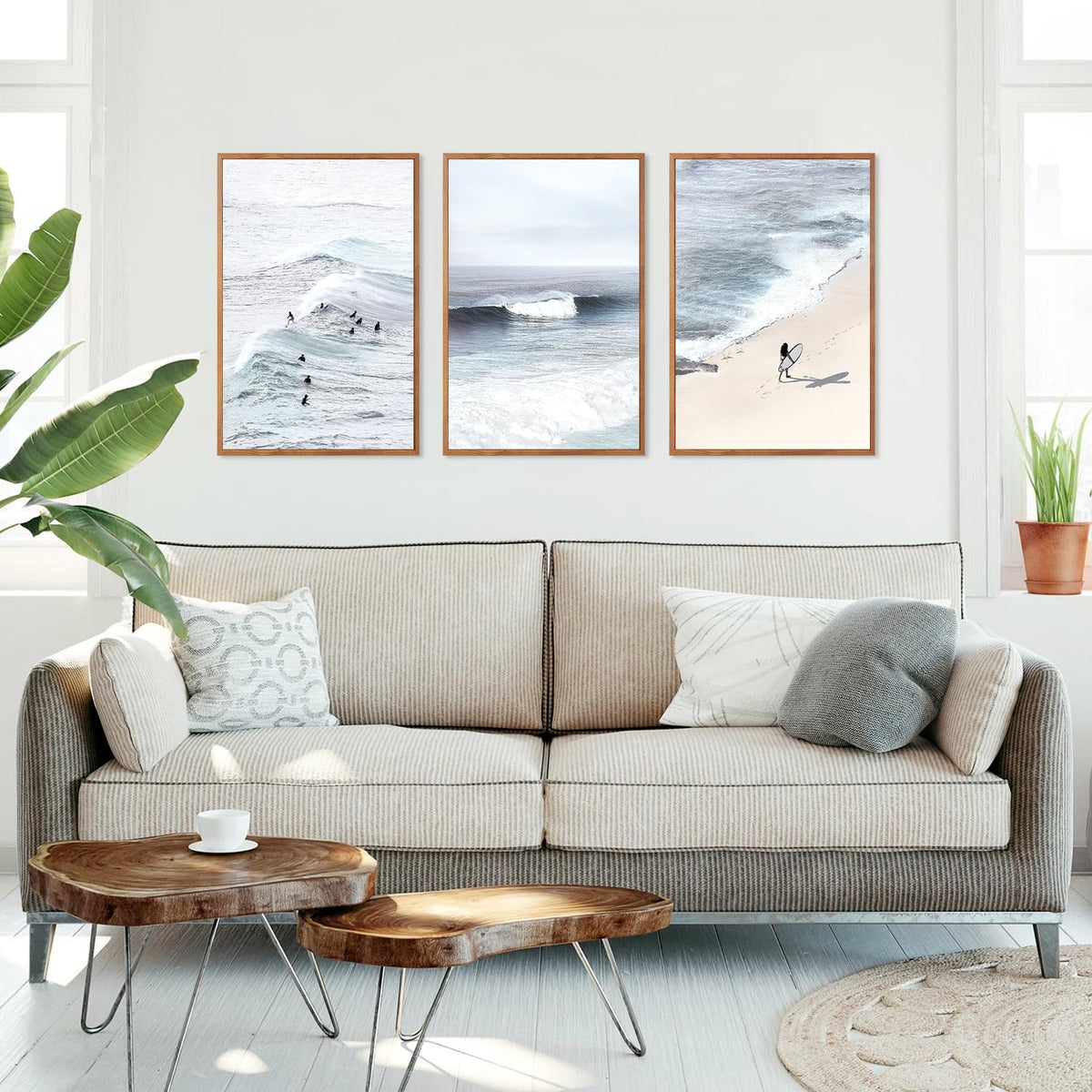 Coastal Surfing Framed Canvas Wall Art Set (Surfing / 16"L x 24"W)