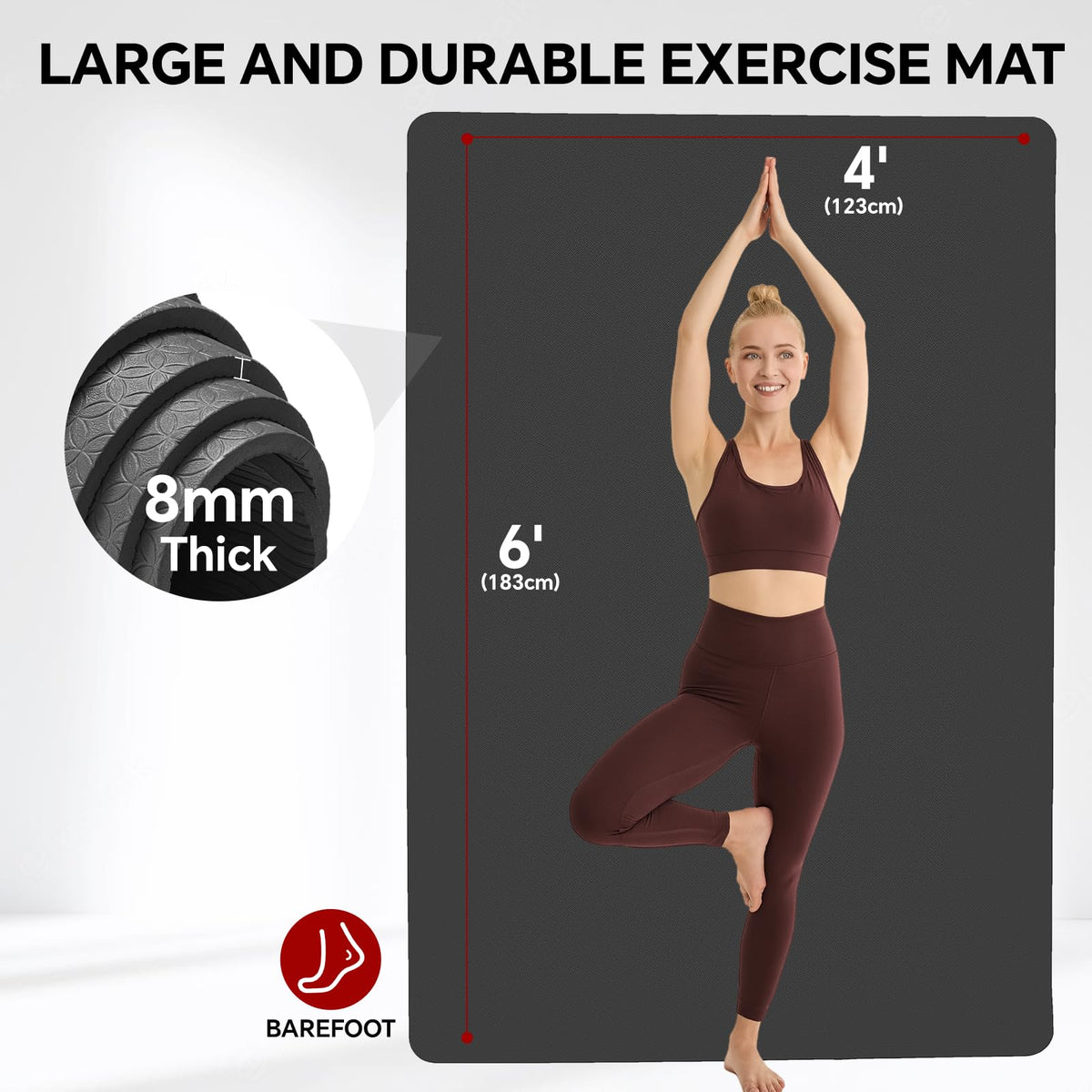 Extra Large Yoga Mat 6'x4' (Black / 72" x 48" x 0.32")