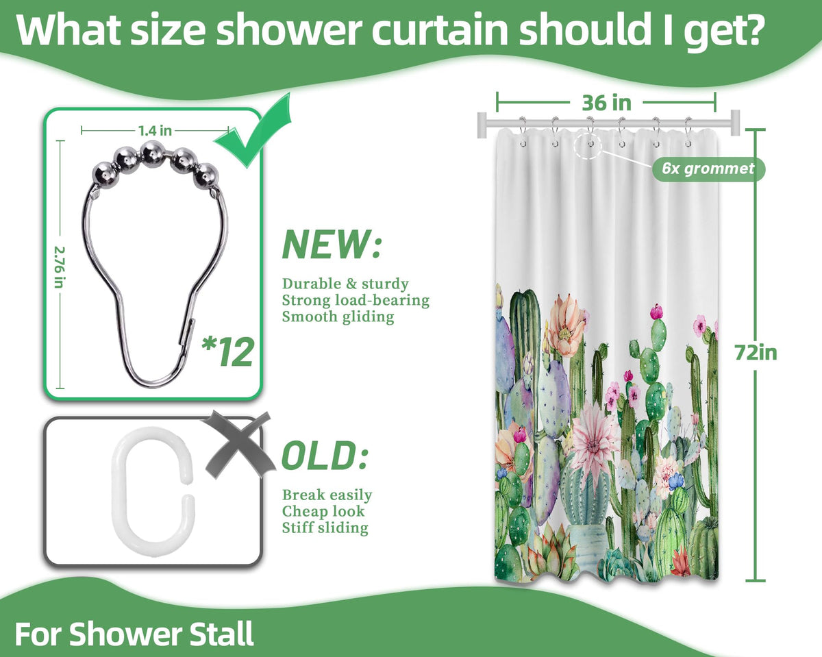 Small Stall Shower Curtain Rv Cactus Desert (Cactus / 36"W x 72"L (Pack of 1))