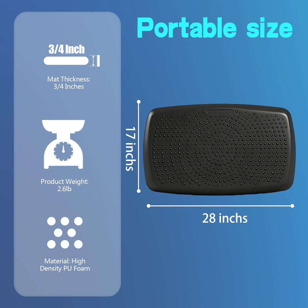 Large Comfort Standing Desk Mat (28"L x 17"W x 0.8"Th)