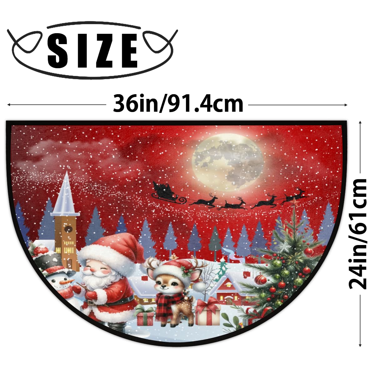 Xmas Santa Half Round Doormat Non Slip Half Moon Rug Outdoor Welcome Mat (B 027)