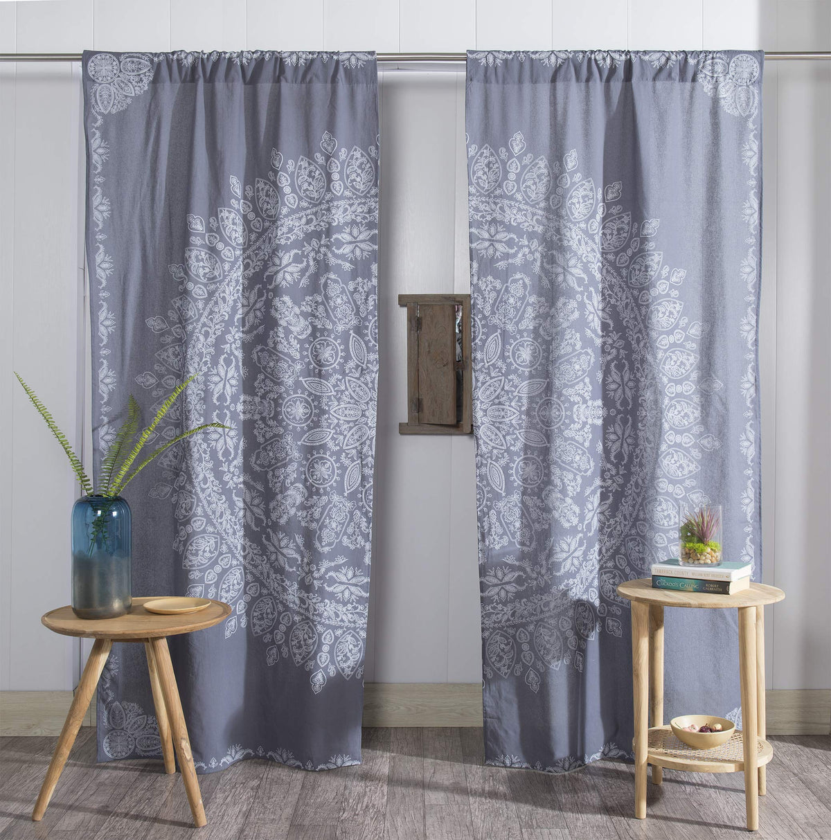 Indian Hippie Mandala Bohemian Beautiful Grey Window Door Drapery Curtain Bedroom Living Room Balcony Valance Panels (38"W x 83"L (Pack of 2) / Grey)