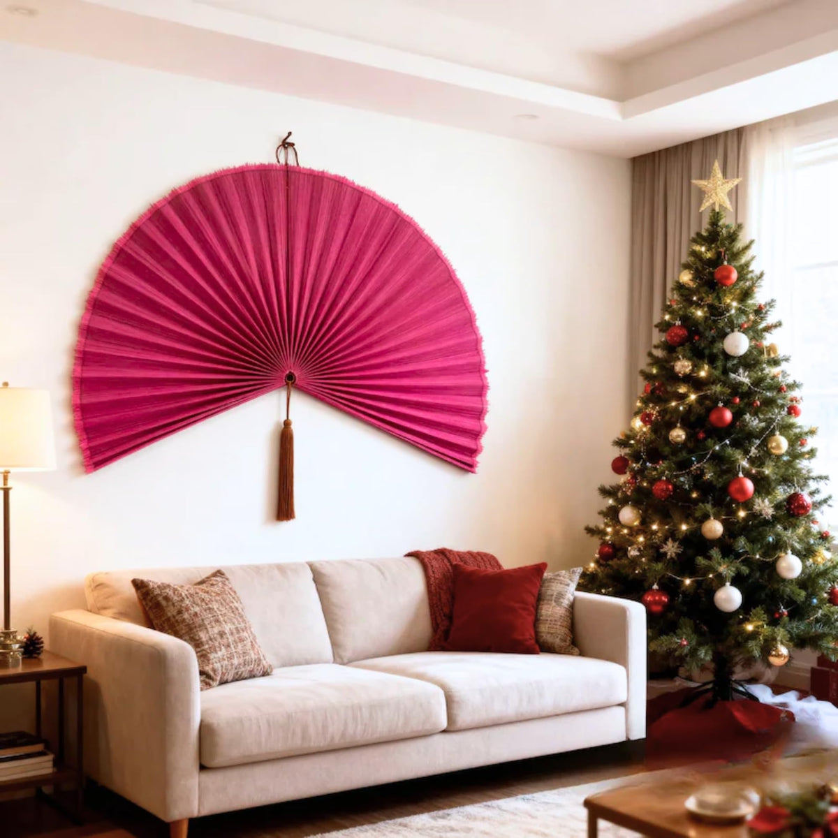 Bamboo Fan Wall Decor (Rasberry / 31inch)