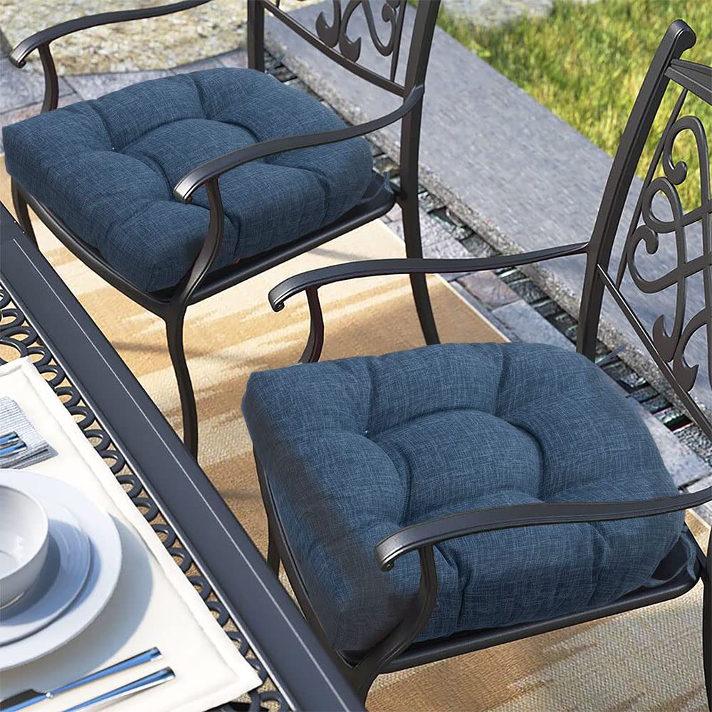 Outdoor Tufted Seat Cushion 19"x19" (Denim Blue / 19" x 19" x 5" (2 Pack))