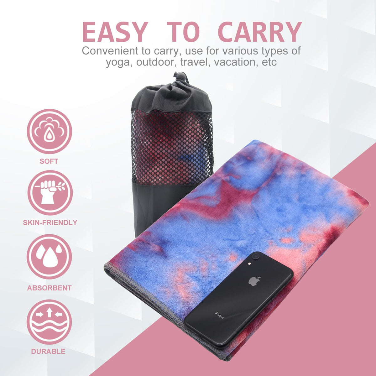 Yoga Towel Hot Yoga Mat Towel with Grip Dots Sweat Absorbent Non (Red & Blue / 72" x 24")