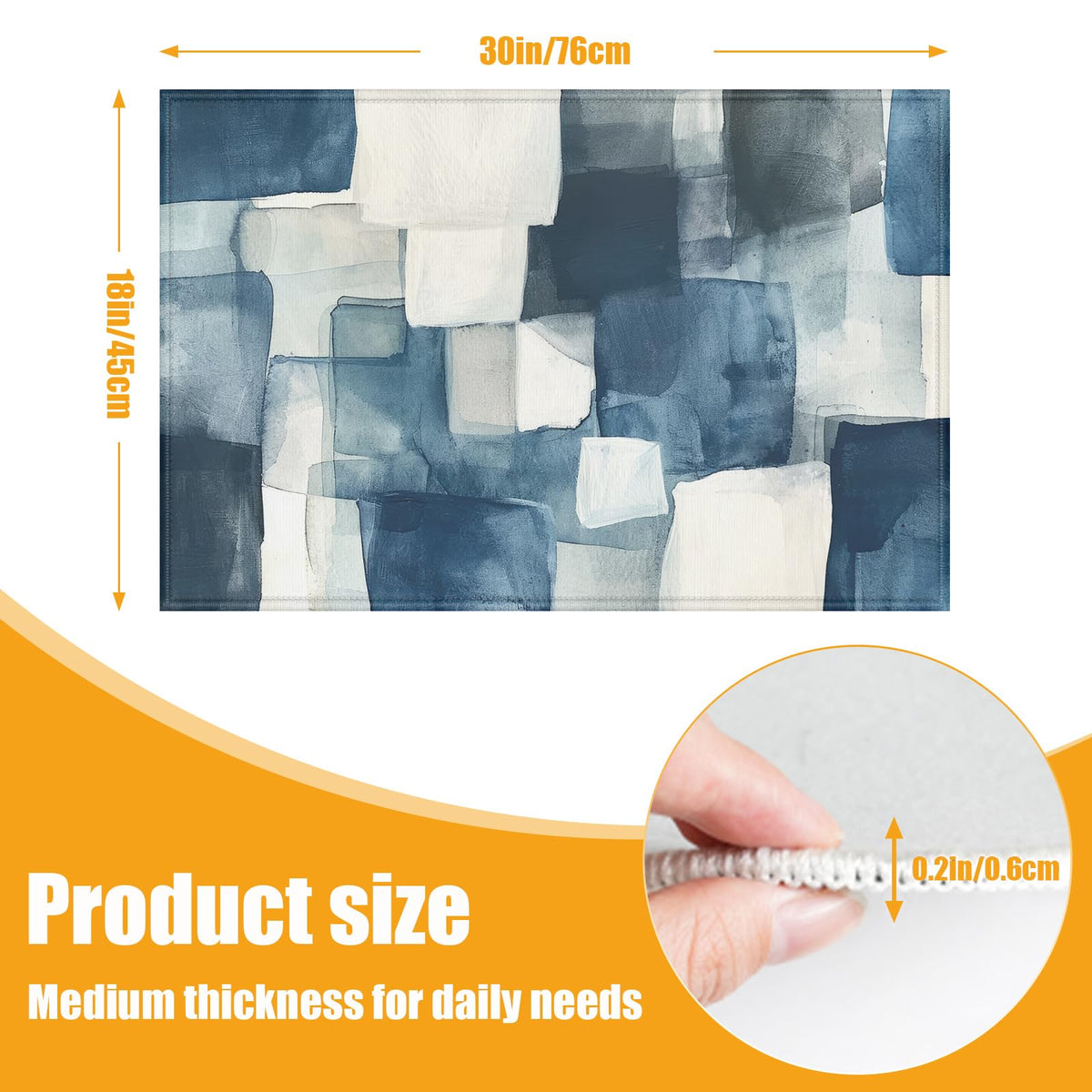 Blue Geometric Watercolor Bath Mat for Bathroom (Blue Geometric Watercolor)