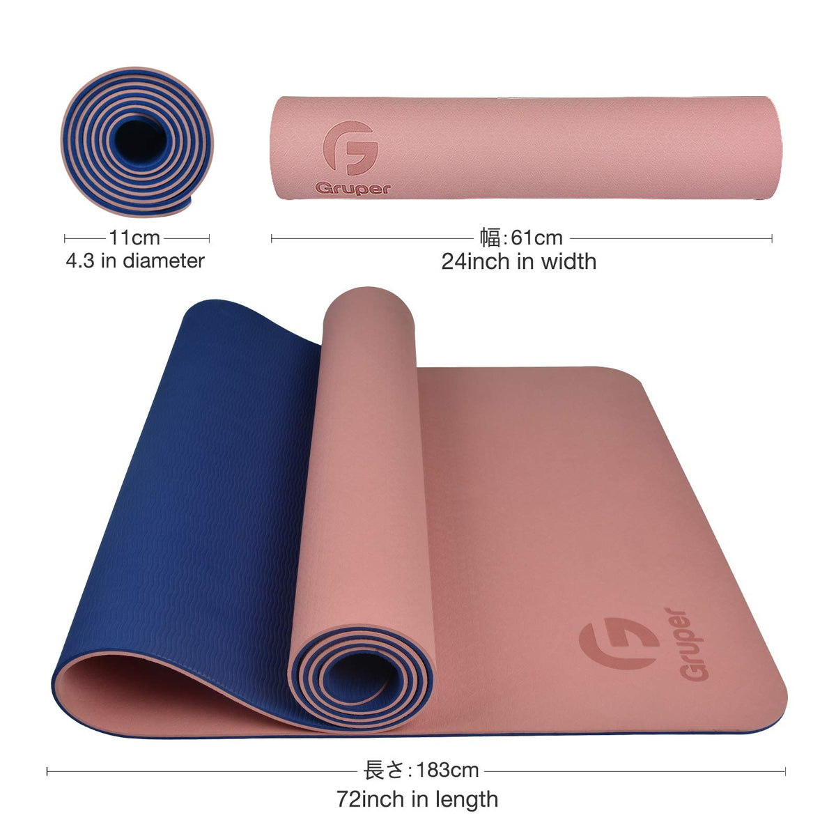 Yoga Mat Non Slip (2.Pink / Navy Blue / 0.24*24*72 Inches)