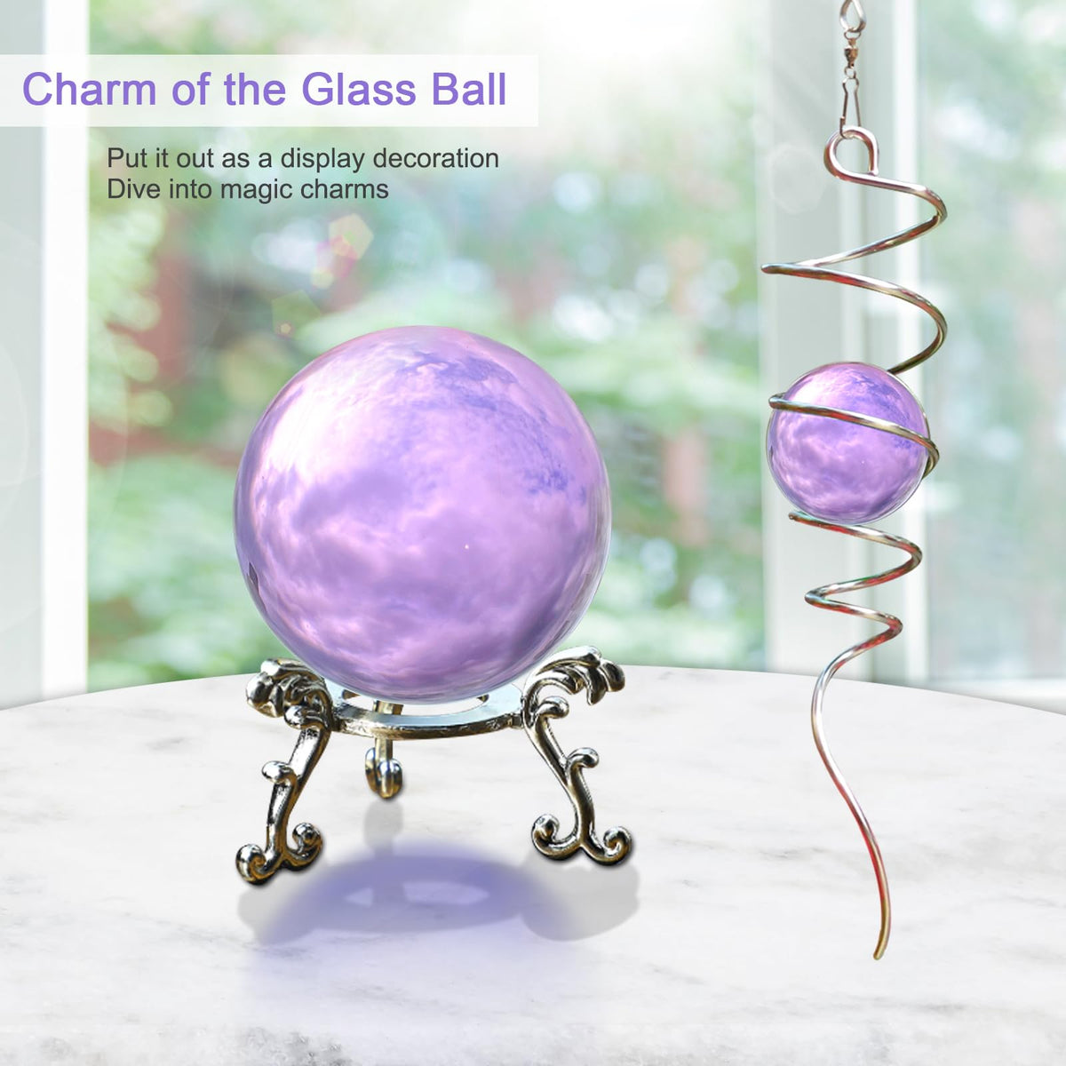 Gazing Ball Spiral Tail with Purple Glass Orb (Purple Glass Orb)