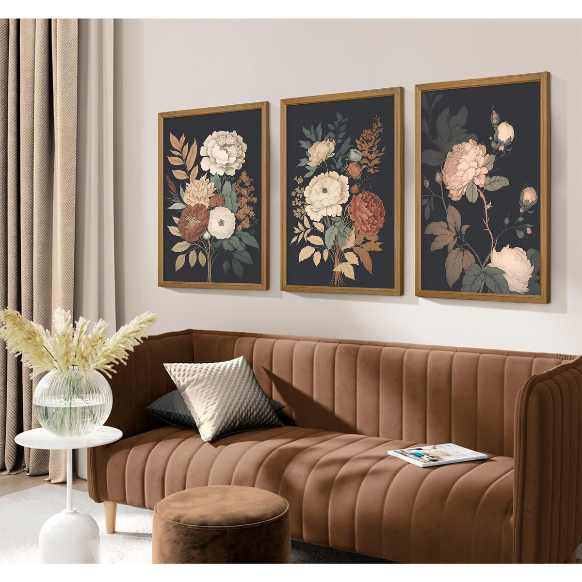 Vintage Flower Wall Art Dark Floral Canvas Wall Art Botanical Farmhouse Prints Black Flower Pictures Wall Decor Moody Floral Artwork Painting for Living Room Bedroom 12x16x3 Inch Unframed (Vintage Flower Prints Art / 12x16 Inch Unframed)