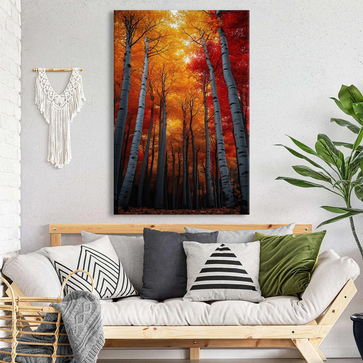 Vintage White Birch Tree Wall Art for Bedroom Nature Autumn Forest Wall Pictures Abstract Golden Leaf Canvas Prints Natural Botanical Photo Paintings Posters Large Artwork Bathroom Decorations 32x48" (32"L x 48"W / Fall01)