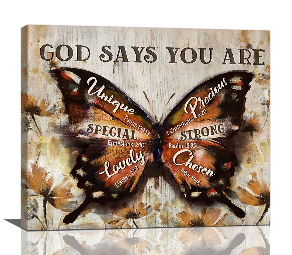 Butterfly Wall Art Vintage Butterfly Pictures Wall Decor Christian Bible Verse Scriptures Canvas Prints Butterfly Painting Modern Artwork Home Decoration for Bedroom Bathroom Living Room 24"x20" (Brown Butterfly / 24"L x 20"W)