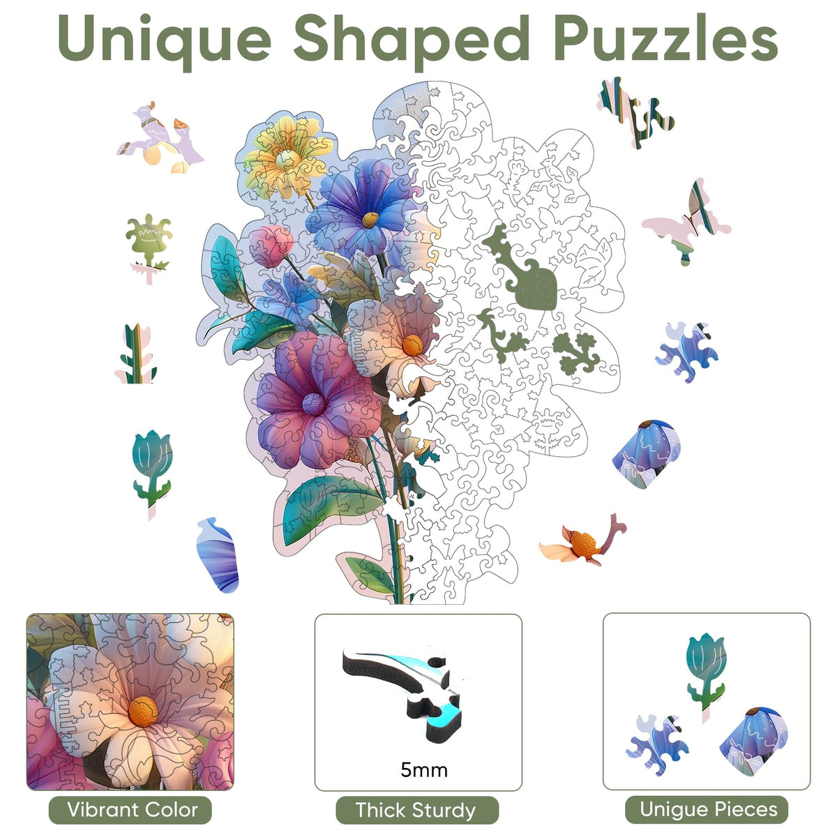 5MM Flower Wooden Puzzle (Flower White / 200 pieces)