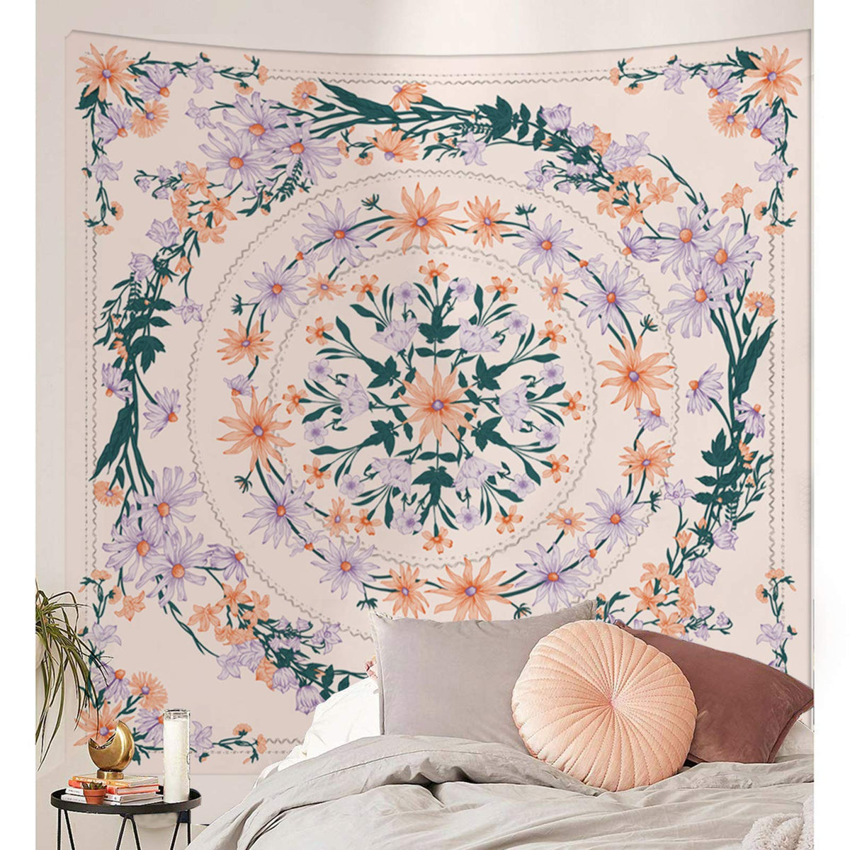 Mandala Floral Medallion Tapestry (80"L x 59.1"W / Pink)
