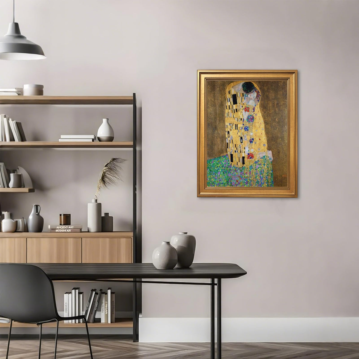 Gold Framed The kiss by Gustav Klimt Poster Romantic Symbolist Wall Art Classic Oil Painting Reproduction Canvas Prints 19th Century Nouveau Movement Famous Pictures Artwork Home Decor 12x16inch (12"L x 16"W / Kiss-Lovers)