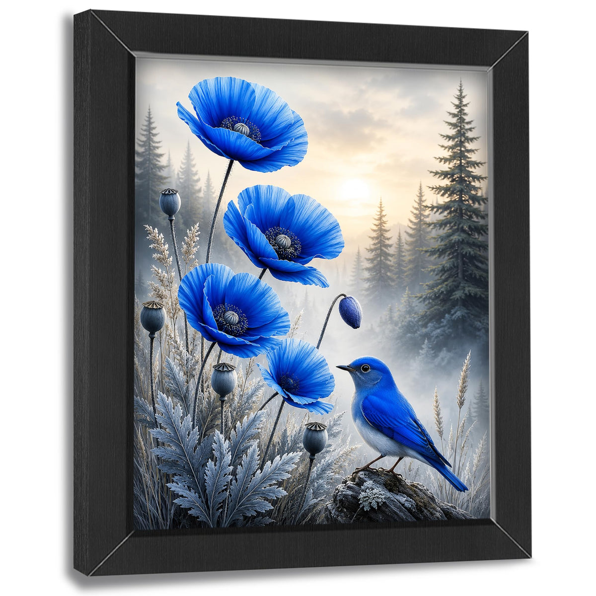 Poppy Bluebird Decor Wall Art (Wall Art Framed 65 / 16"L x 12"W)