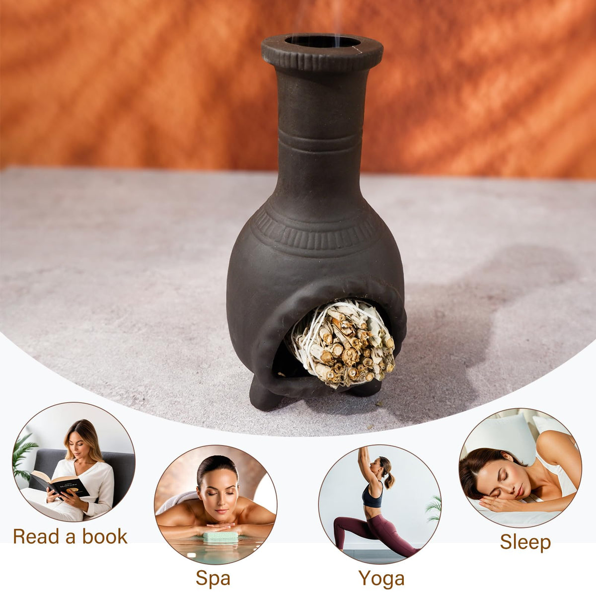Sage & Palo Santo Sticks Holder for Incense Cones (Mexican Palo Santo Holde-black)