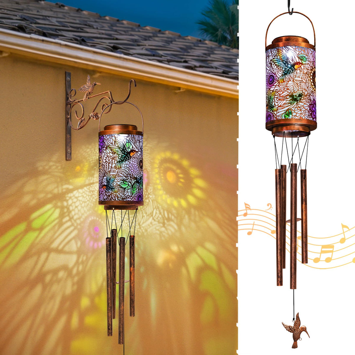 Hummingbird Solar Wind Chimes for Outside