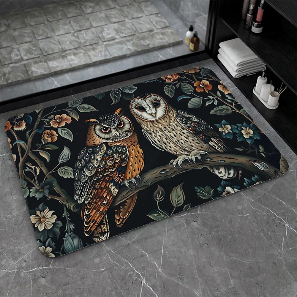 Bath Mat Bathroom Rug (Two Owls- / 20 x 31 inches)