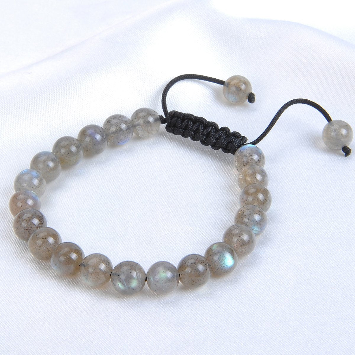 Natural Healing Power Gemstone Crystal Beads Unisex Adjustable Macrame Bracelets (Labradorite / 6mm)