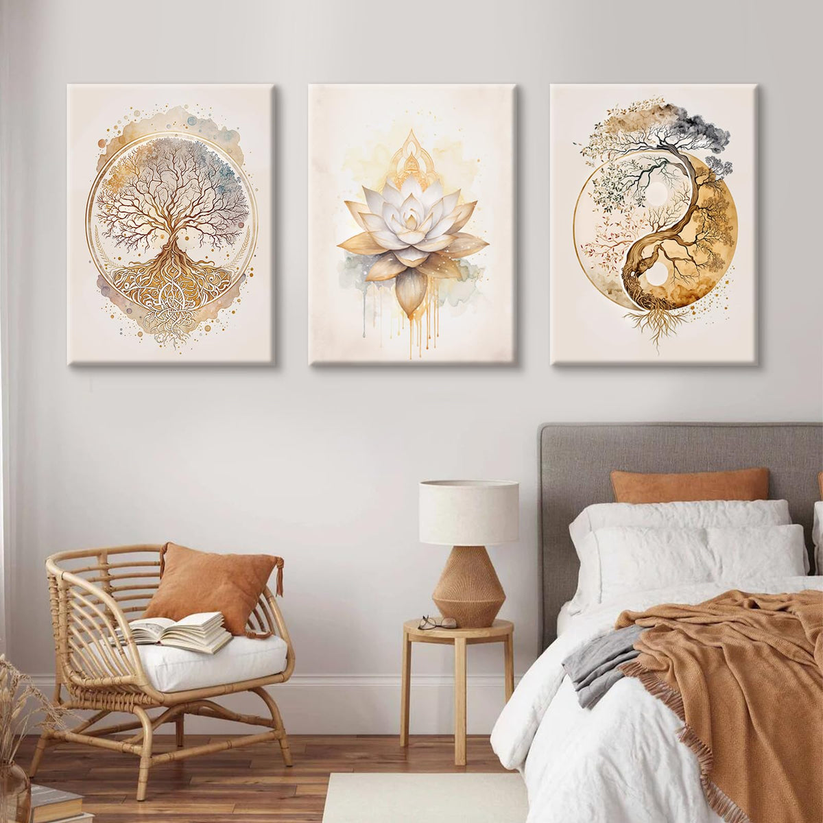 Tree of Life Wall Art Zen Lotus Canvas Wall Decor Yoga Spiritual Room Art Paintings Yin Yang Abstract Decor Artwork Spa Yoga Tree Pictures for Living Room Bedroom 12x16 Inch Wrapped Canvas Set of 3 (12x16 Inch Wrapped Canvas / Tree of Life Prints)