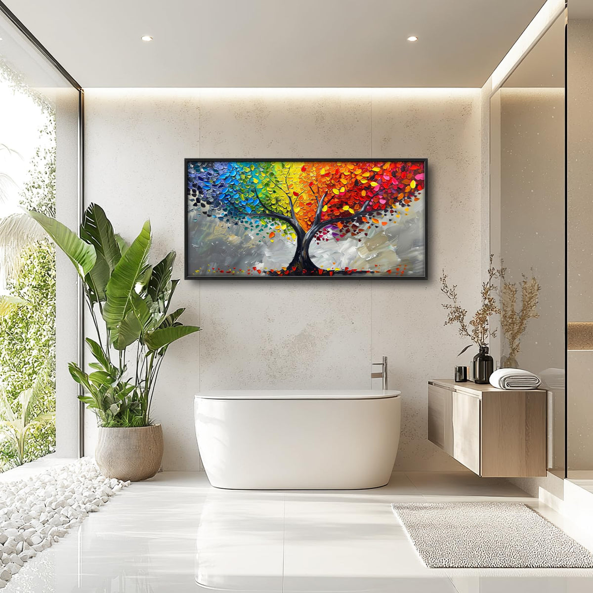 Tree of Life Large Wall Art Colorful Tree Framed Wall Decor for Living Room Modern Abstract Canvas Pictures Painting Bedroom Dining Room Office 30"x60" (Colorful Tree of Life / 60"L x 30"W)