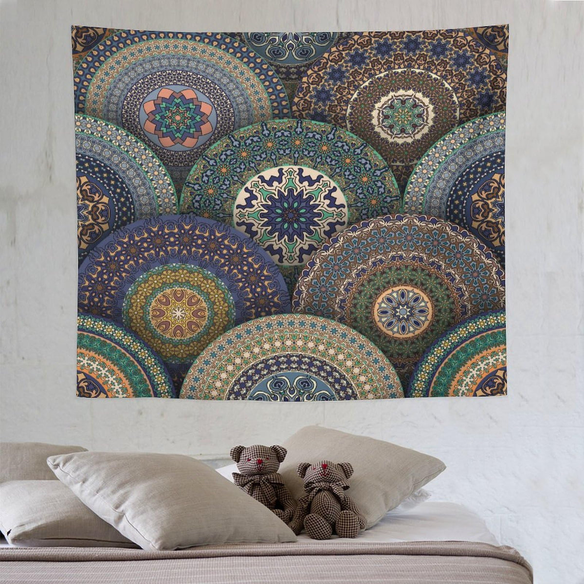 Indian Bohemian Tapestry Wall Hanging Mandala Design Colorful Boho Floral Pattern Paisley Tapestries Home Decor for Living Room Bedroom Apartment Farmhouse Dorm 50"x60" (50"L x 60"W / Mandala-23)