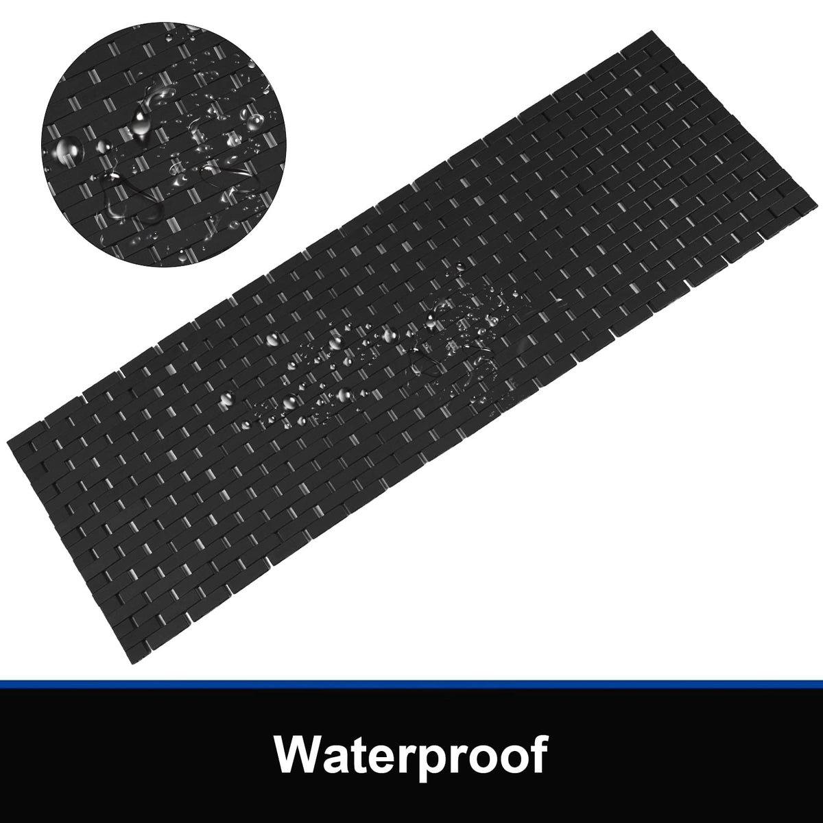 Bambo Bath Mat Bathroom Runner Long Large Rugs Floor Wood Shower Bathtub Waterproof Non Slip Accessories 16x48 Inch Easy to Clean (Black / 16x48 Inch-1 pc)