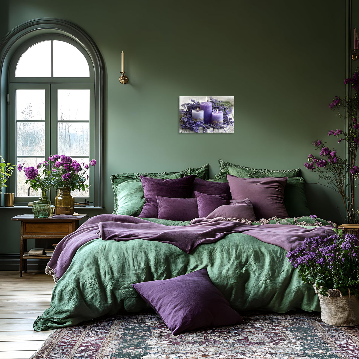 1 Panel Purple Wall Art Purple Wall Decor Lavender with Candle Canvas Picture for Bathroom Modern Flowers Pictures for Bedroom Kitchen Office Home Decor Ready to Hang 24x36 inches (36"L x 24"W / Purple Flower 15)