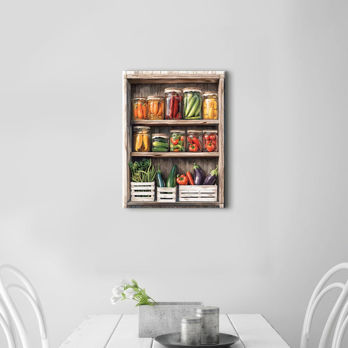 Rustic Kitchen Wall Art Mason Jar Canvas Pictures for Dining Room Farmhouse Vegetables Food Prints Pictures Colorful Still Life Painting Vintage Spices Herb Poster Artwork Home Decorations 12x16" (16"L x 12"W / Kitchen)