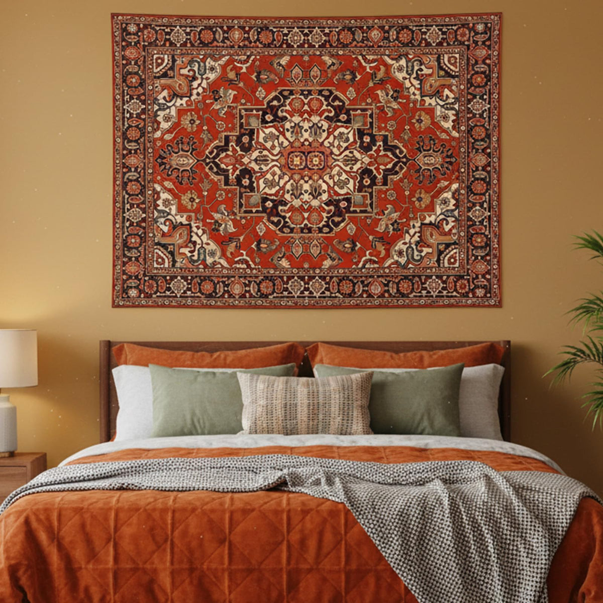 Boho Hippie Tapestry Wall Hanging Indian Bohemian Mandala Tapestry Aesthetic Vintage Floral Red Brown Small Tapestries for Mural Bedroom Living Room Dorm Decor 60 x 44 Inch (Red Brown / 60"L x 44"W)