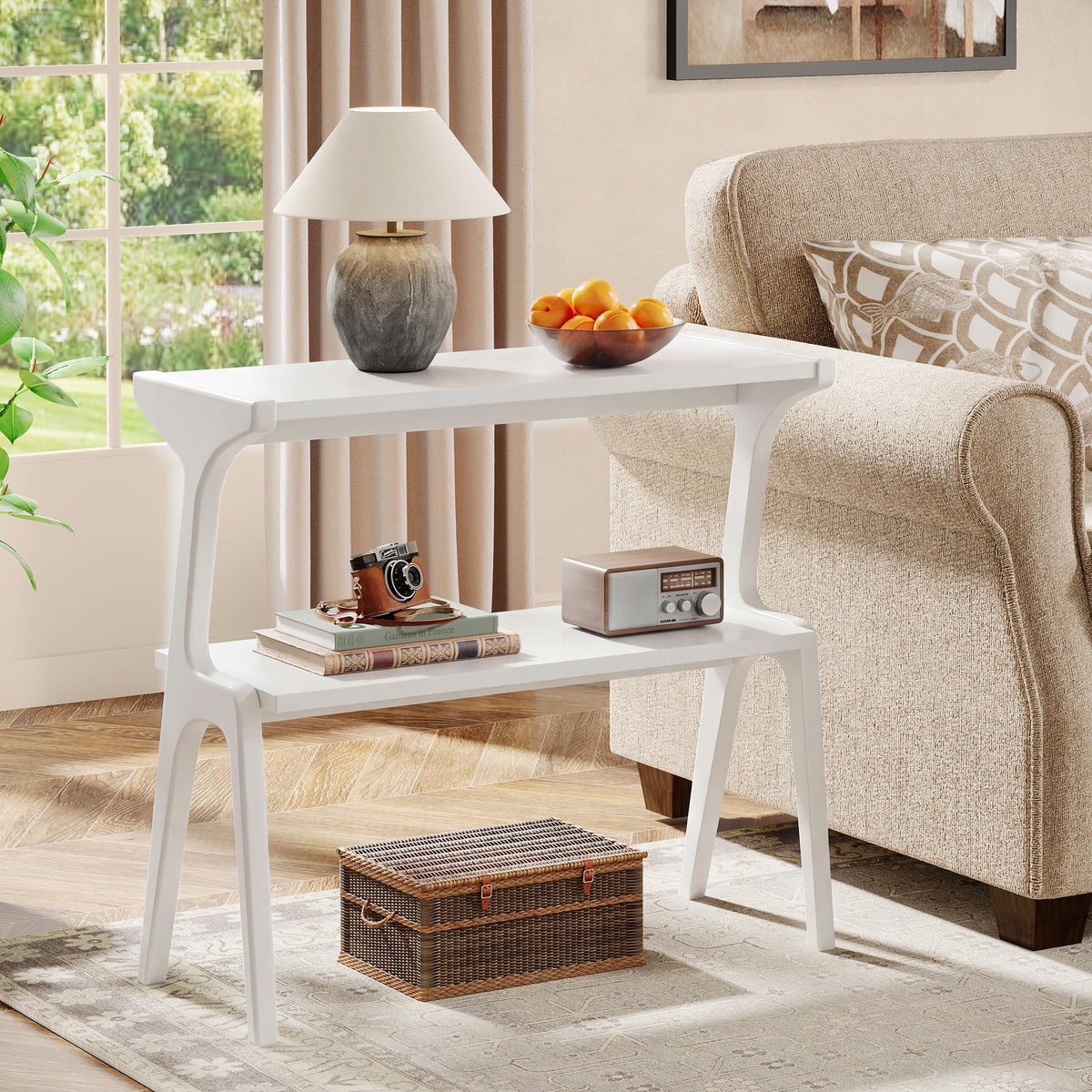 Set of 2 Solid Wood End Table (White)