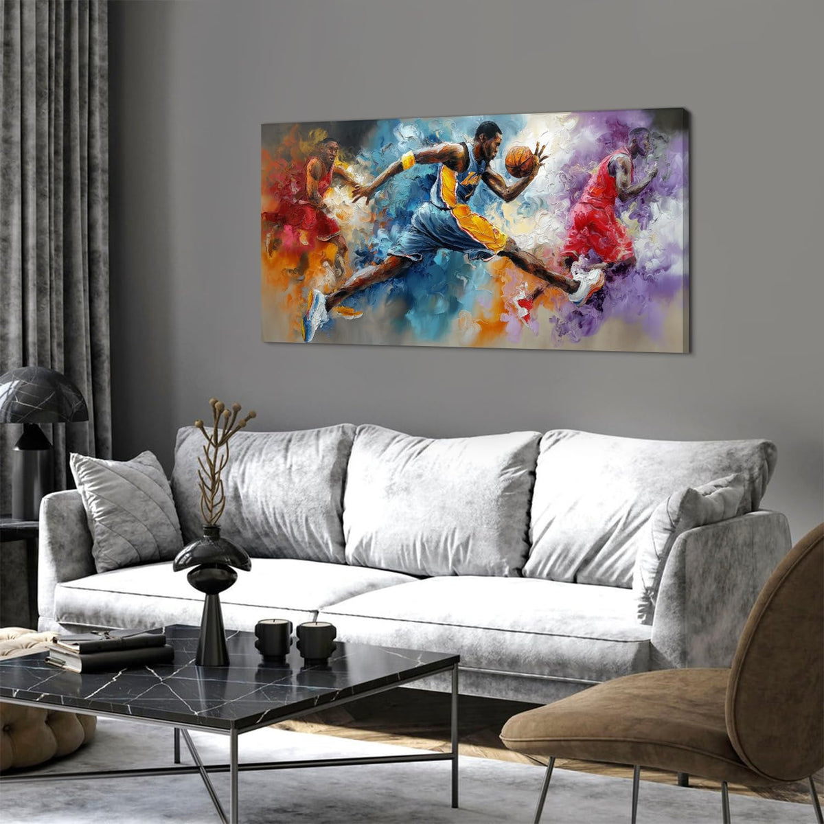 Abstract Basketball Wall Art Graffiti Sports Wall Decor for Boys Room Colorful Sport Poster Bedroom Office Mens Superstar Dunking Canvas Prints Painting Modern Artwork Living Room Decorations 20x40" (40"L x 20"W / NBAb)