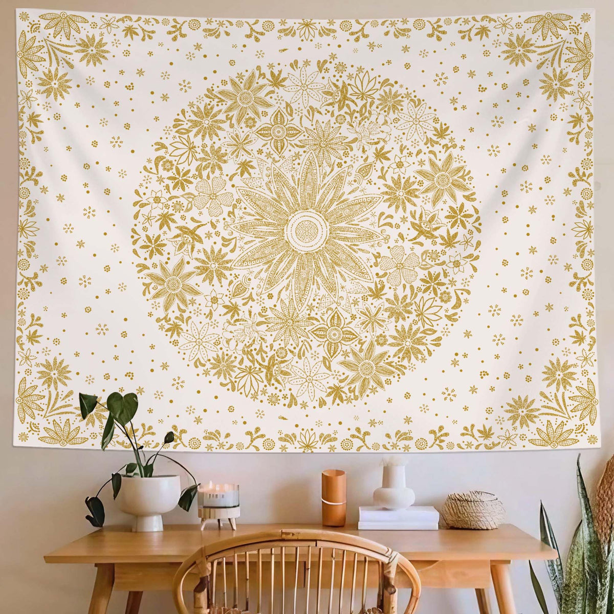 Bohemian Tapestry Wall Hanging (Bohemian / Yellow / 48"L x 36"W)