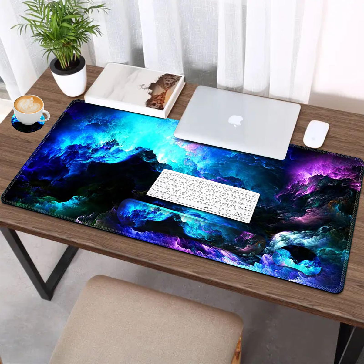Keyboard Mouse Pad Wrist Rest Set (Gorgeous Nebula Galaxy)