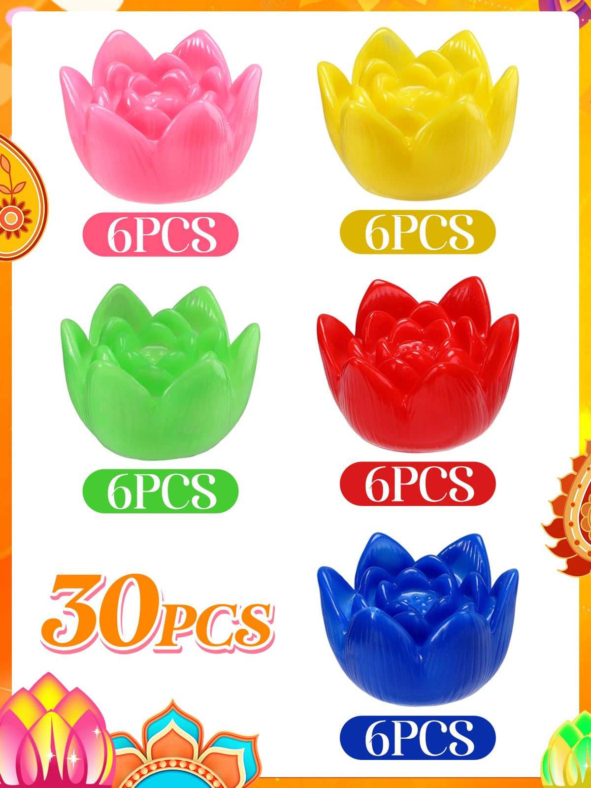 30 pcs Gradient Diwali Decorations Lotus Light