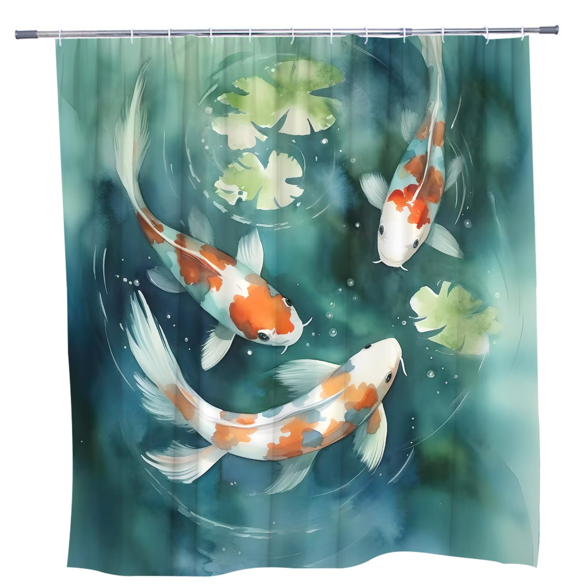 Japanese Fishes Shower Curtain Asian Chinese Zen Garden 90 x 70 in (Green Orange / 90"W x 70"L (Pack of 1))