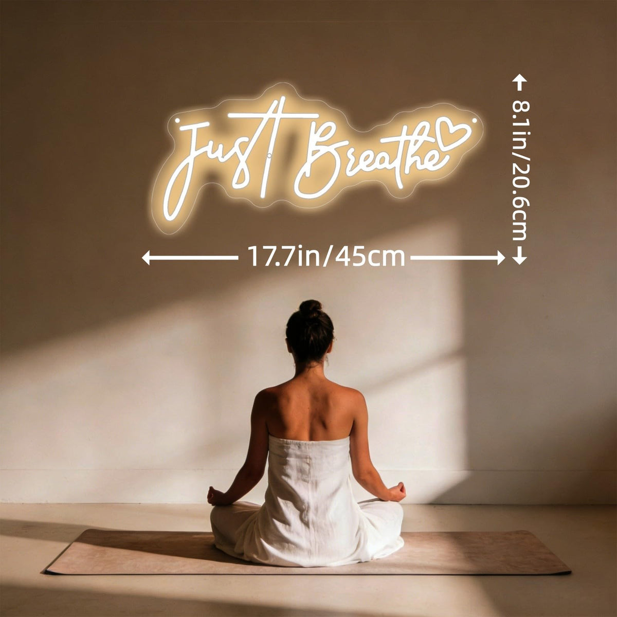 Just Breathe Neon Sign Calming Quote LED Wall Decor (Just Breathe-Warm White)